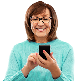 Woman smiling while using a smartphone_01