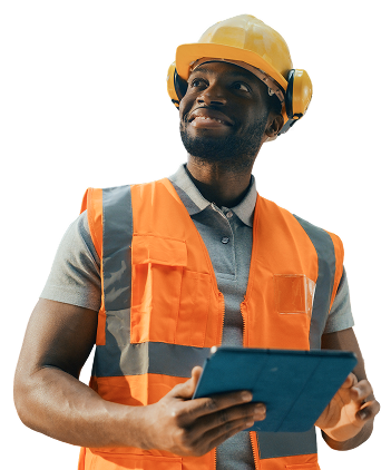 business construction guy using a tablet